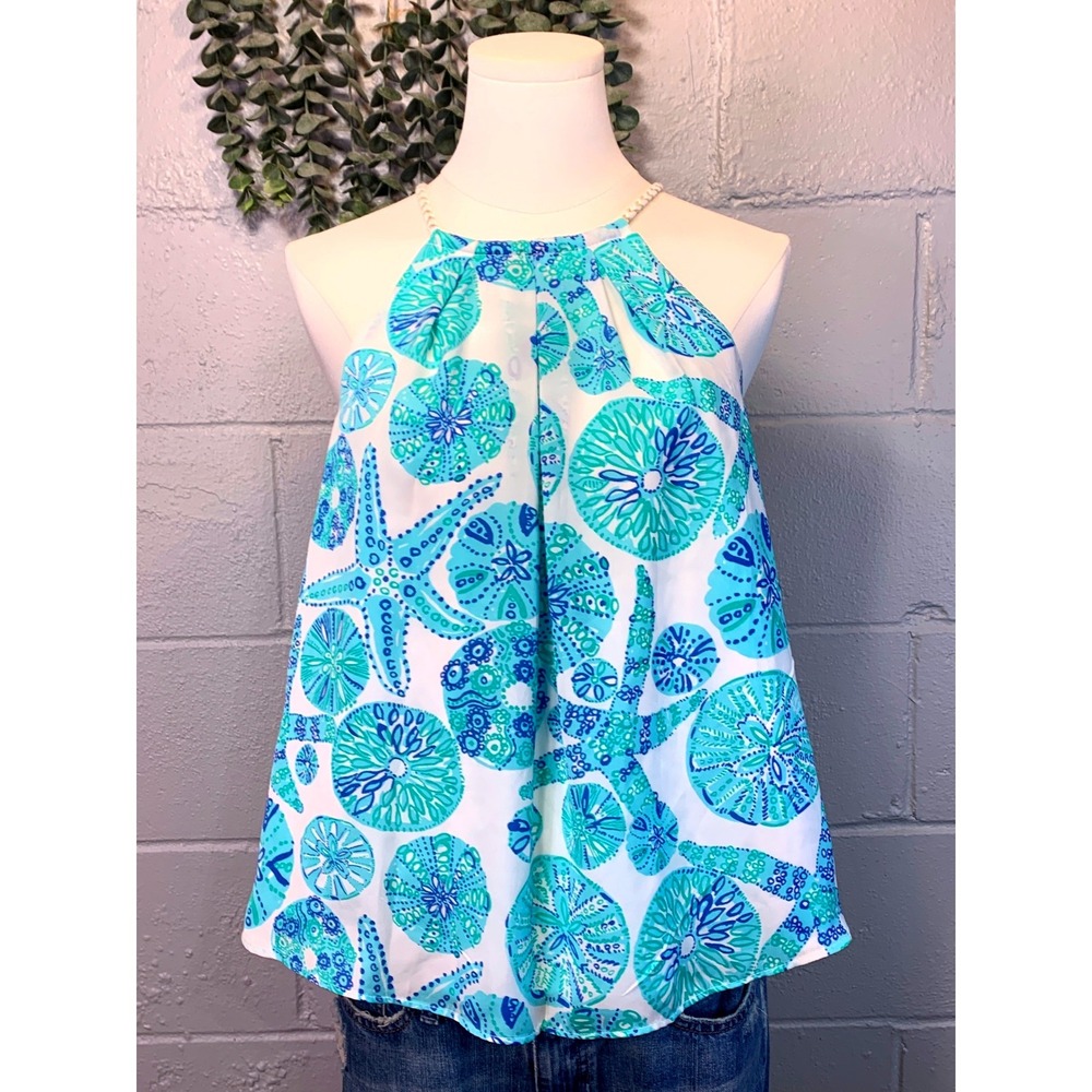 Lilly Pulitzer Target Starfish Sand Dollar Halter Top Blue Teal XS